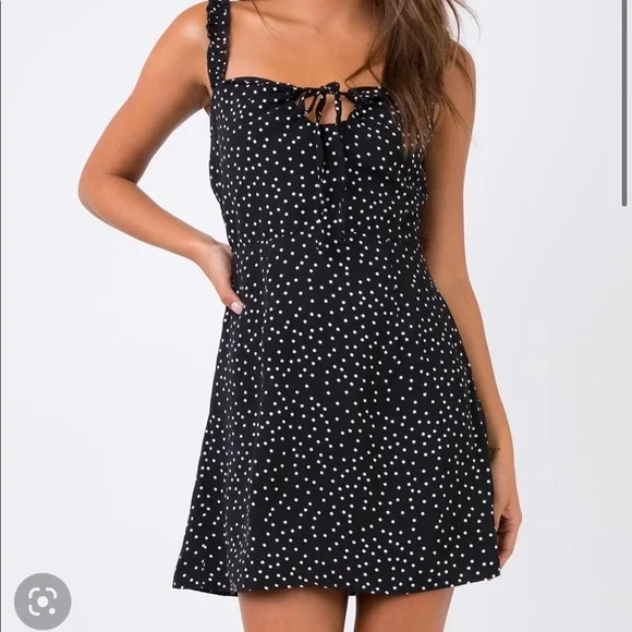 open lace back dress Quinn Micro Polka Dot Dress Halter Neck Midi Dress for Women L main image 0